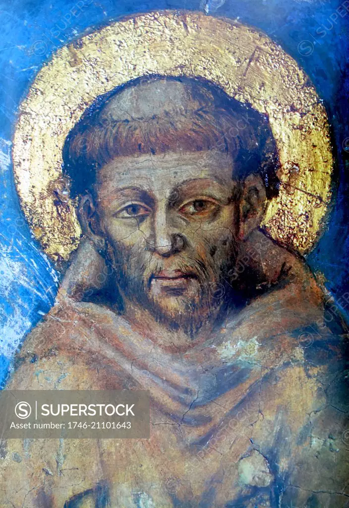 Fresco of St Francis. Also known as Francis of Assisi, an Italian Catholic friar and preacher. He founded the men's Order of Friars Minor, the womenís Order of St. Clare, and the Third Order of Saint Francis for men and women. Dated 13th Century