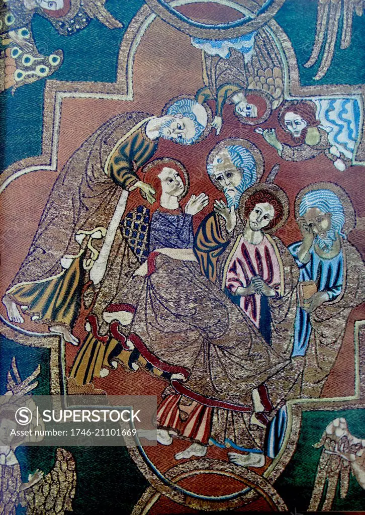 The Syon Cope Embroidery depicting the Dormition of the Virgin. Dated 14th Century