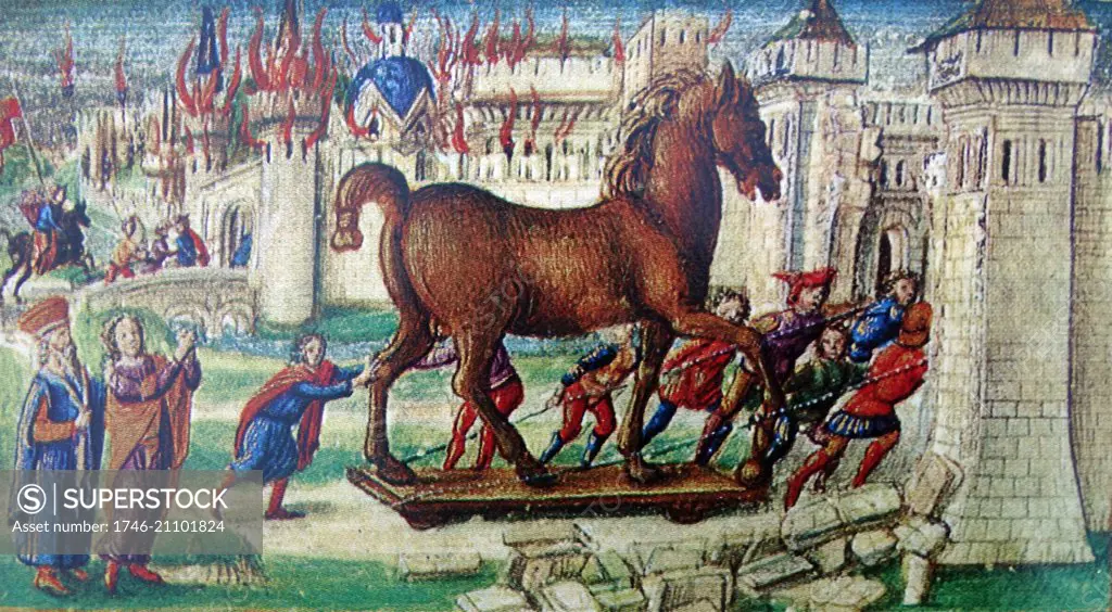 15th Century painting depicting the story of Troy. Dated 15th Century
