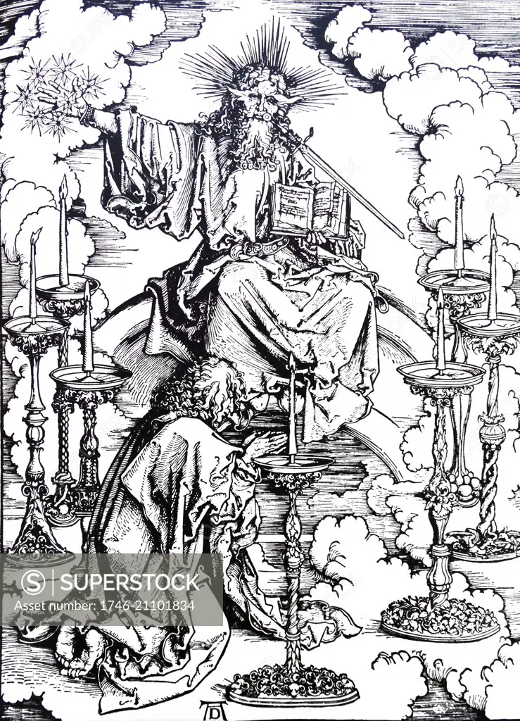 Albrecht Durer's visual interpretation of St John's vision of God. Durer was a German painter, engraver, printmaker, mathematician, and theorist from Nuremberg. Dated 15th Century