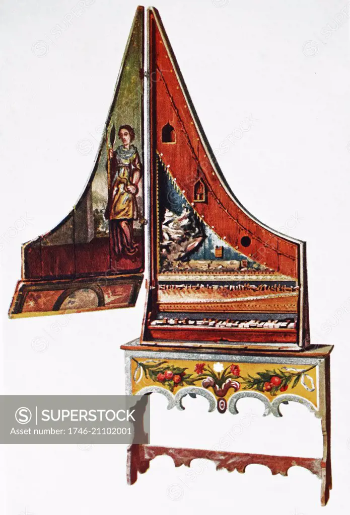 Clavicytherium or Upright Spinet. Thought to have originated from Northern Italy or South Germany, this instrument is one of the oldest spinet or keyboard stringed instruments existing - dating back to the first years of the sixteenth century.