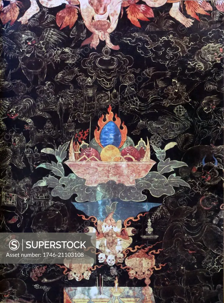 Tibetan silk hanging, depicting an offering 17th century