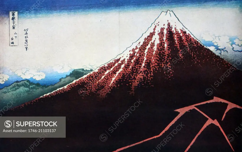 Hokusai Shower Below the Summit (Sanka hakuu), from the series 'Thirty-Six Views of Mount Fuji (Fugaku sanjurokkei)', c. 1830ñ33
