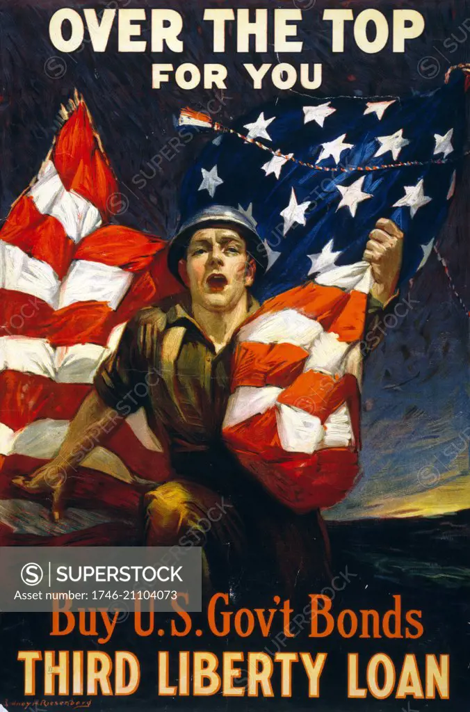 Over the top for you - Buy U.S. gov't bonds, Third Liberty Loan. 1918 American World War one propaganda poster by Sidney H. Riesenberg