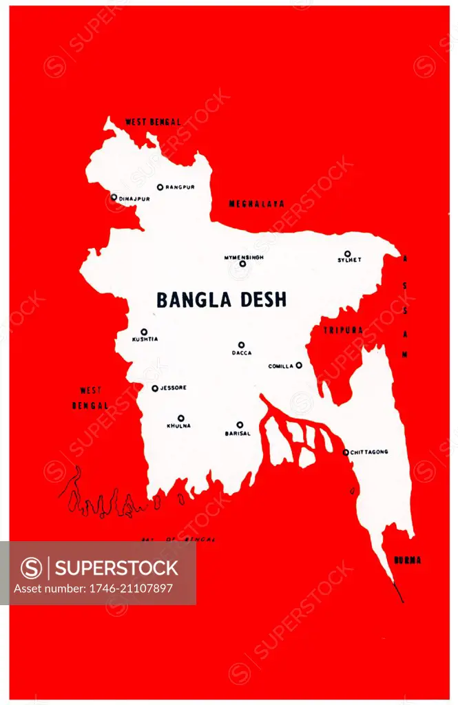 Map of Bangladesh by an Indian newspaper during the War of Independence (Indo-Pakistan war of 1971