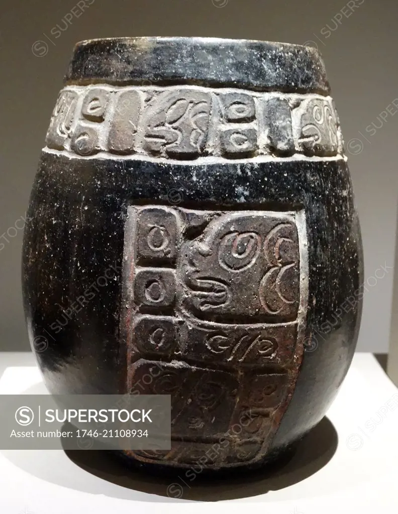 Mayan ceramic Vase, with embossed Glyphs 600-900AD