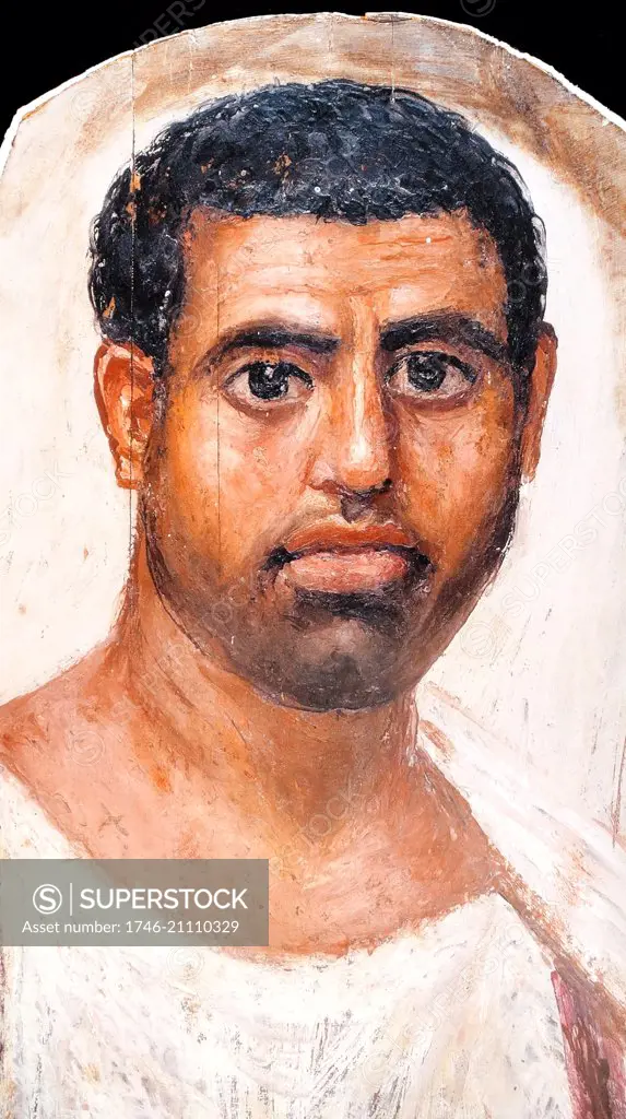 Roman-Egyptian, encaustic mummy portrait of a young man from Hawara, Egypt 300 AD