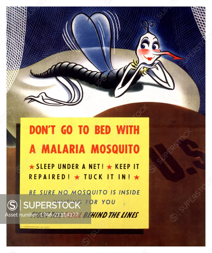 World War Two US propaganda poster 'Donít go to Bed with a Malaria Mosquito' 1943