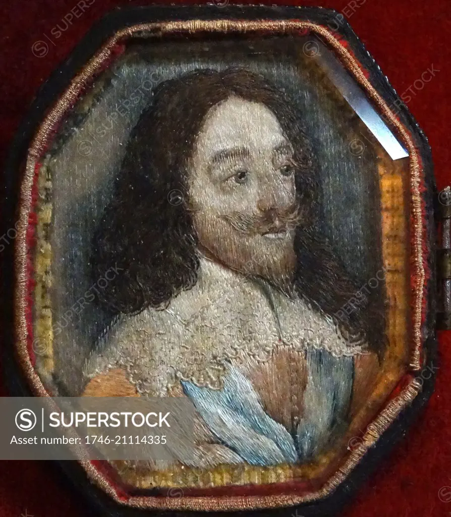 portrait of King Charles I of England, after Hollar. Embroidered silk; English, probably London C.1660