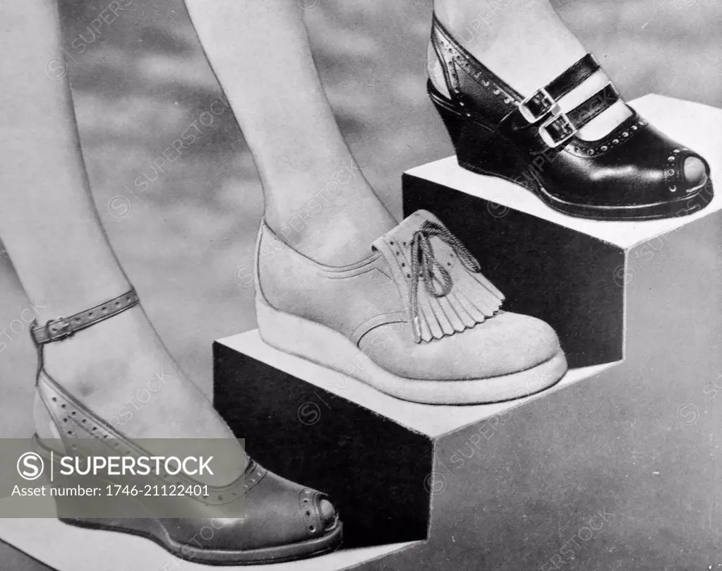 3 styles of women's shoes by 'Joyce' c1955, British shoes introduced at the end of post war rationing, marking the end of utility fashions.
