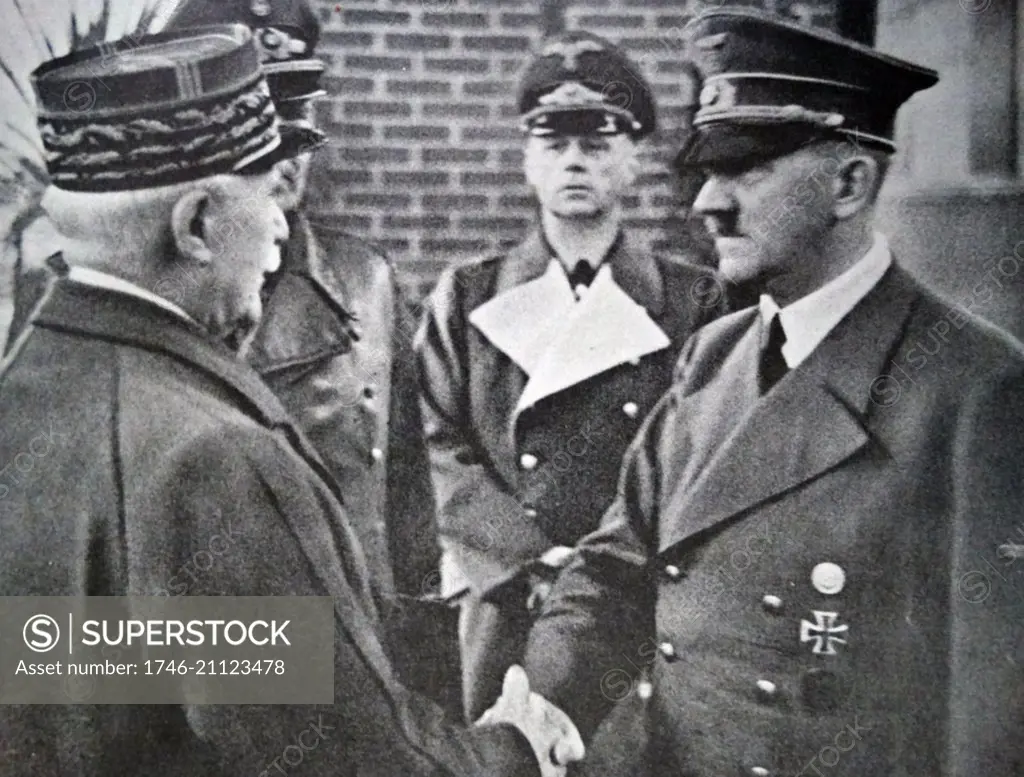 World war two: Adolf Hitler meets with Philippe Petain leader of Vichy France in October 1940