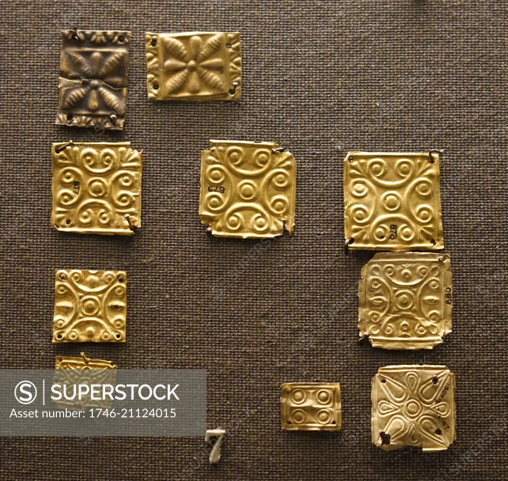 Embossed decorative gold tiles from ancient Greece.