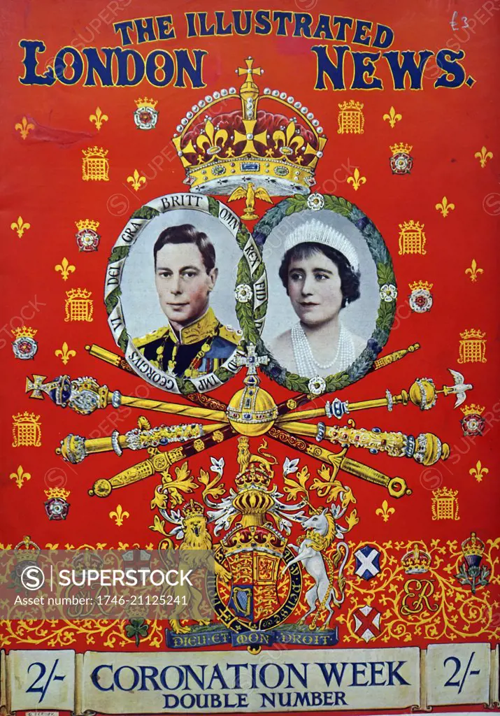 magazine cover for the coronation of Queen Elizabeth and King george VI of England. 1937