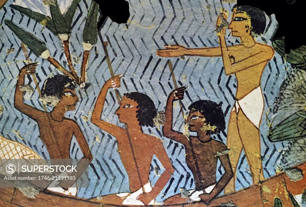 Egyptian tomb wall painting from Thebes, Luxor. Dated 11th Century BC