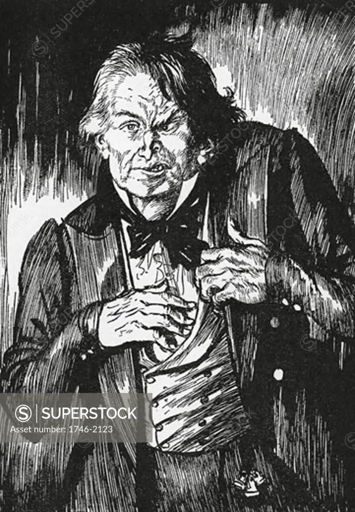 Hyde, having taken the antidote, the features seemed to melt and alter and he is transformed back into Dr Jekyll., From The Strange Case of Dr Jekyll and Mr Hyde, The novella written by Robert Louis Stevenson, first published 1886, Illustration by Edmund J. Sullivan (1866-1933/English)