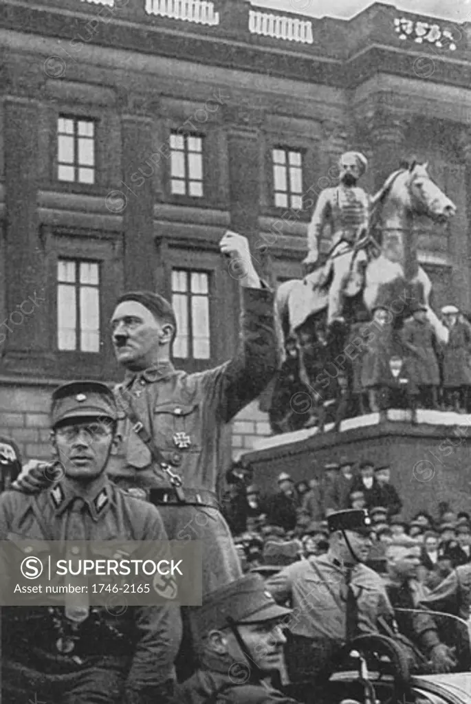 Adolph Hitler (1889-1945) German dictator addressing a crowd in Brunswick, Germany in 1931