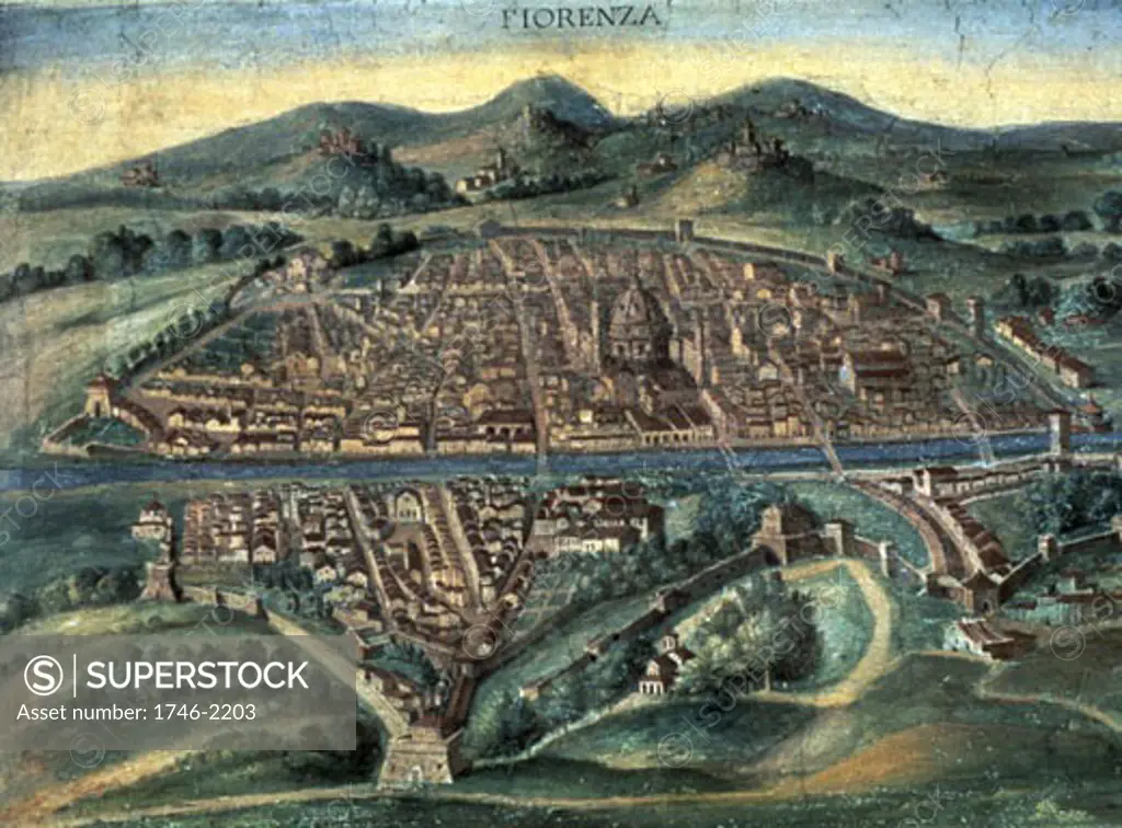 Map of Florence - anonymous 15th century Italian map. Gallery of Maps, Vatican Museum