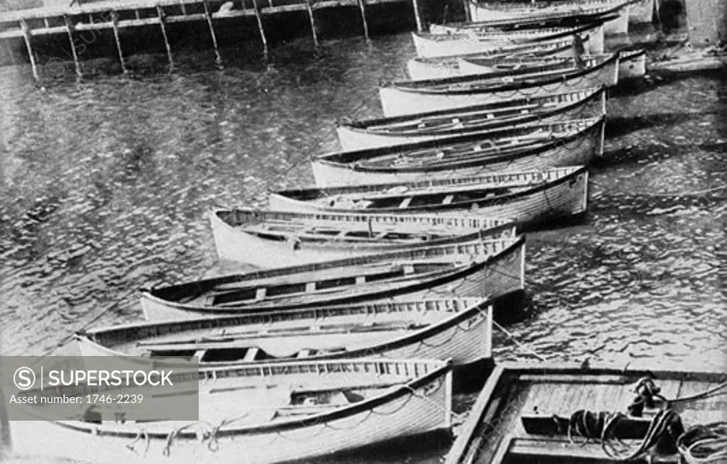 The loss of SS Titanic, 14 April 1912: The lifeboats. All that was left of the greatest ship in the world - the lifeboats that carried most of the 705 survivors.