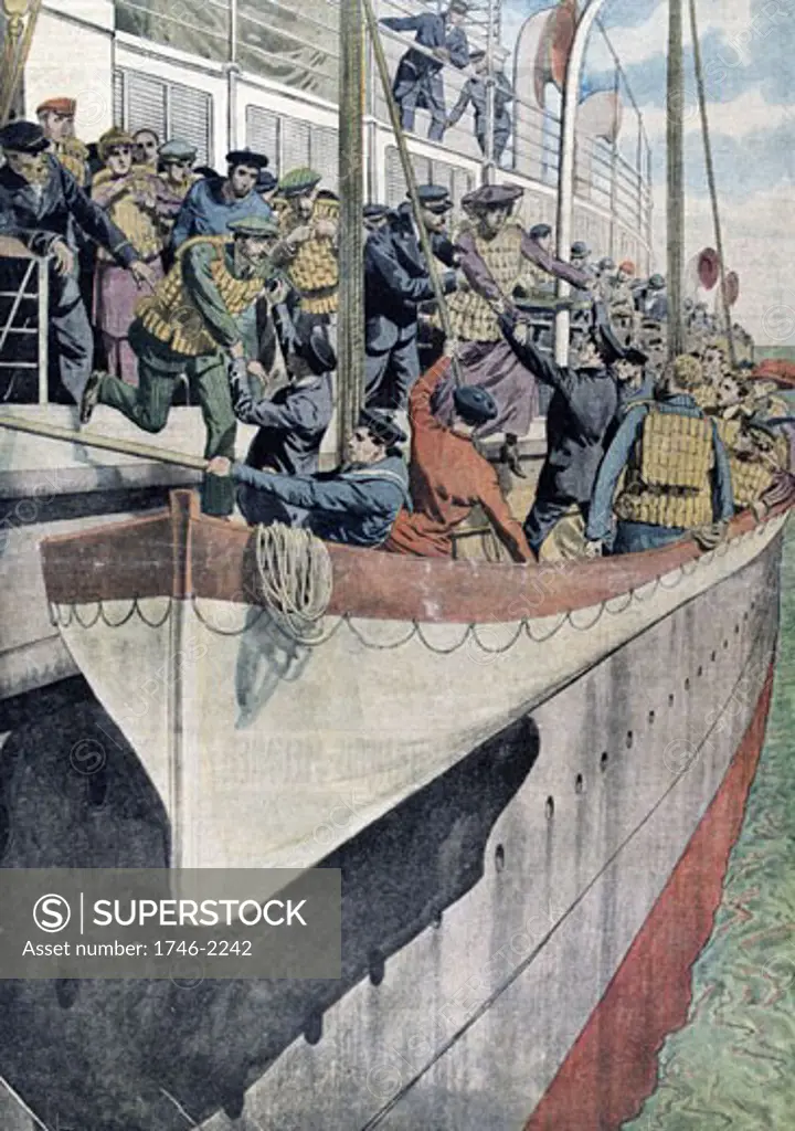 The Lesson of SS Titanic: Lifeboat drill on a passenger liner, 1912., From Le Petit Journal. (Paris, 2 June 1912)