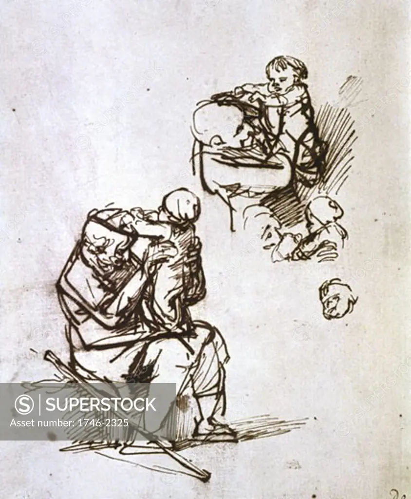 Old Man Playing with a Child, Rembrandt Harmensz van Rijn, (1606-1669/Dutch)