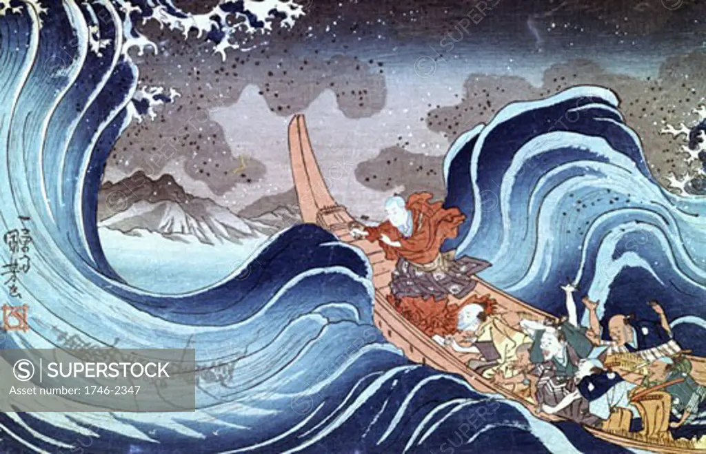 The Buddhist Monk calms the storm', Utagawa Kuniyoshi, (c.1798-1861) Japanese artist