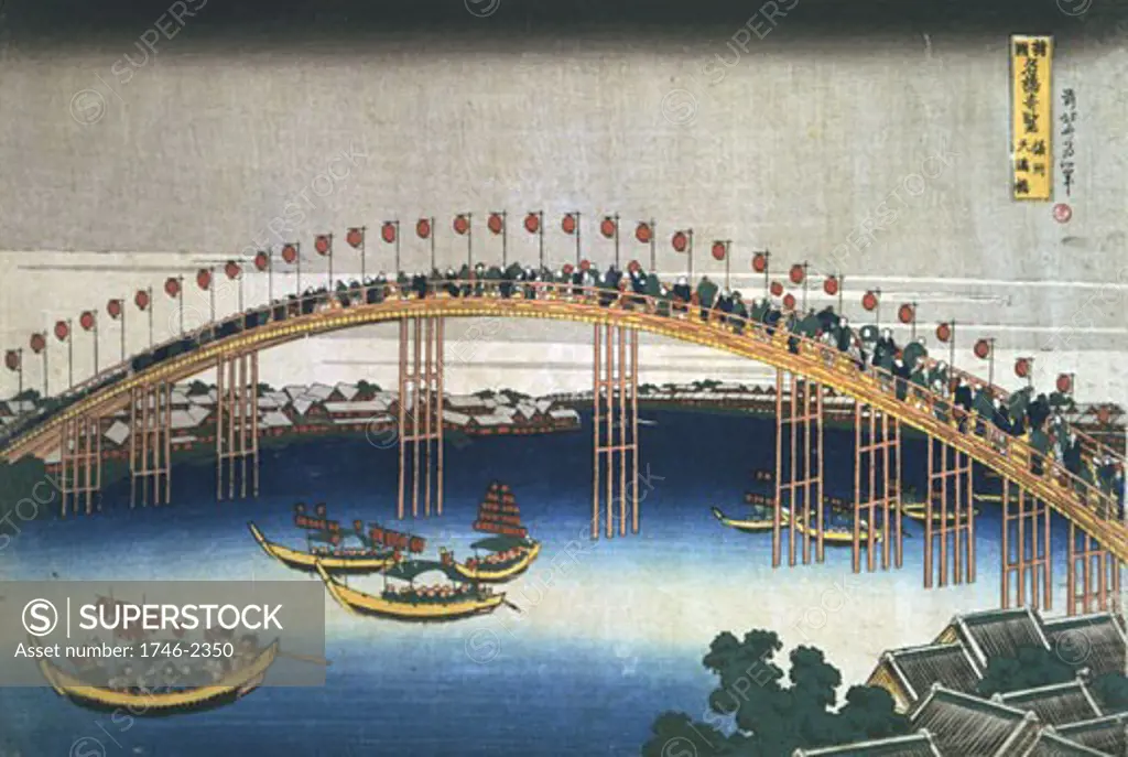 The Temma bridge at Osaka, c. 1830, Katsushika Hokusai, (1760-1849/Japanese)