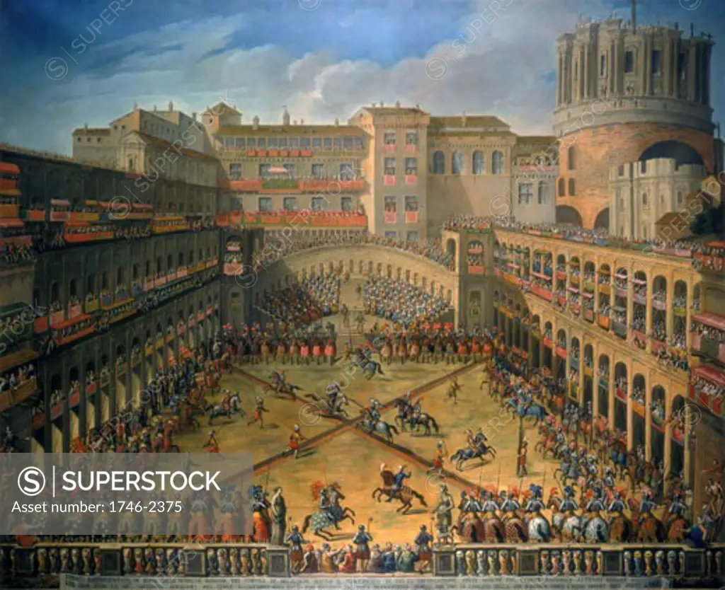 Tournament on the occasion of the marriage of the nephew of Pope Pius IV in 1565, 18th Century, Roman School Painting