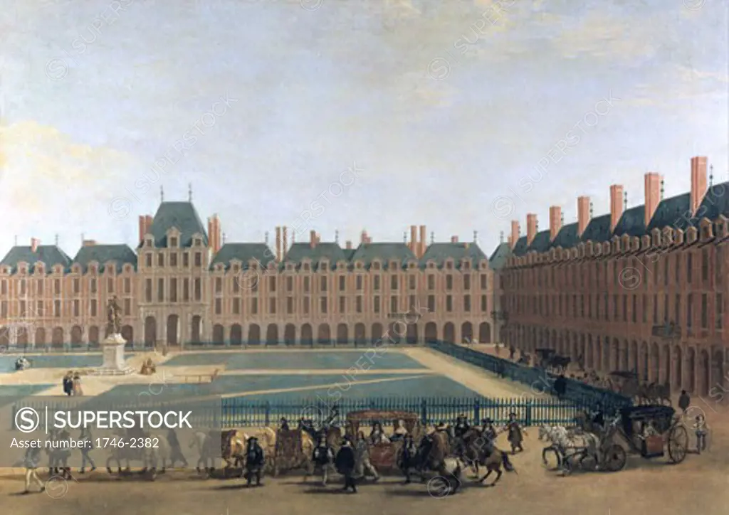The Place Royale, circa 1655, shows the procession of the King and Queen,  French school, 17th century,