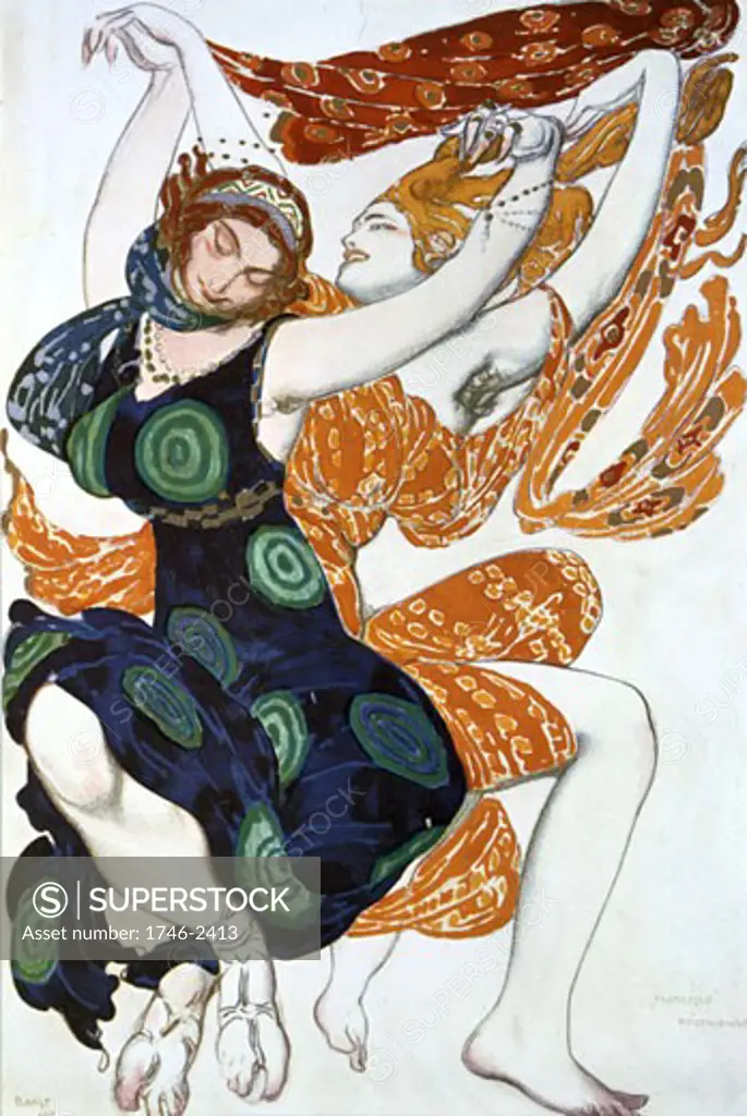 Narcisse, two Bachanalian dancers , 1911, Leon Bakst, (1866-1924/Russian)
