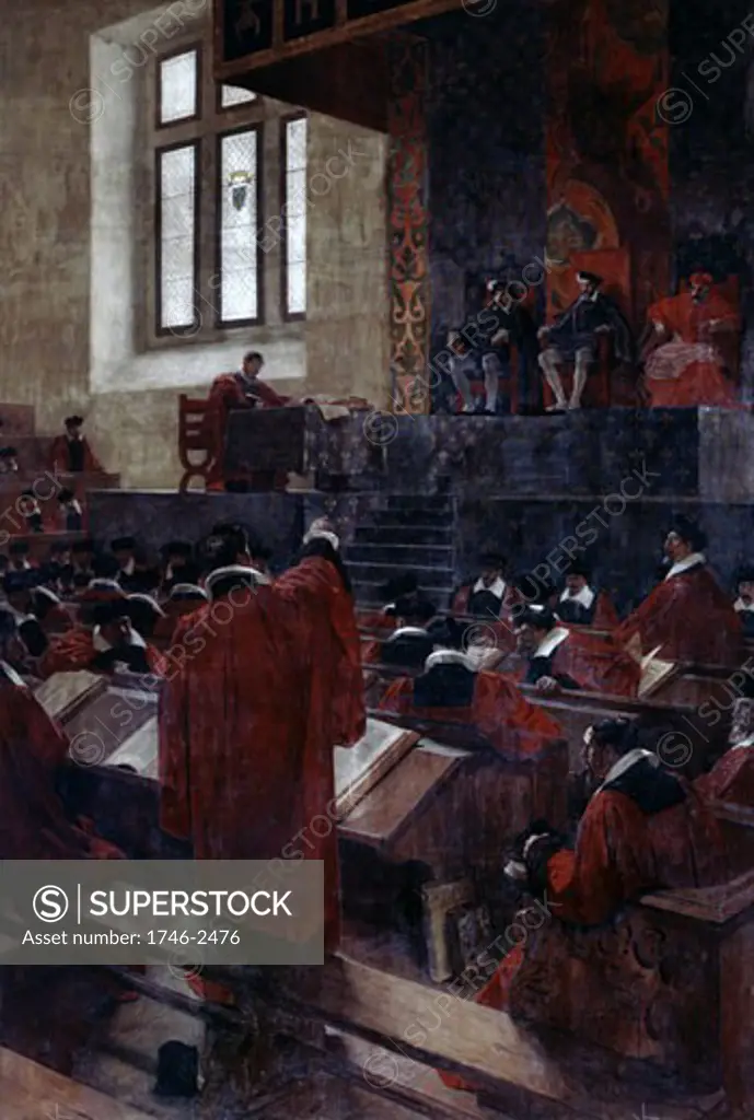Henri II and Anne du Bourg attend the parliament, 10 June 1559, Jean Paul Laurens,  1838-1921, French,