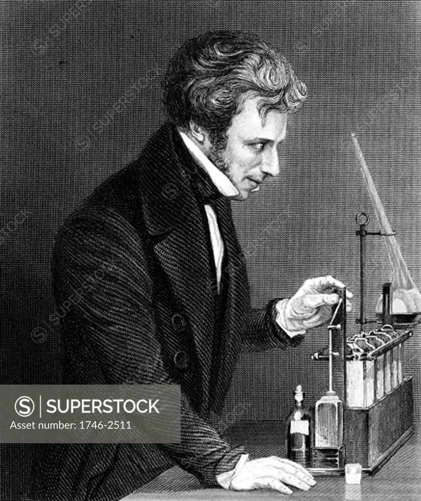 Michael Faraday (1791-1867) British chemist and physicist c1845. Engraving