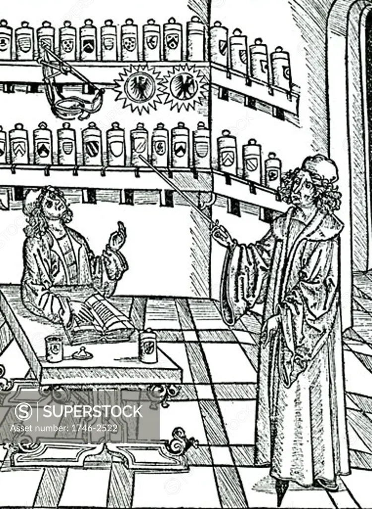 The apothecary's shop. From Johannis de Cuba Ortus Sanitatis, Strasbourg, 1483