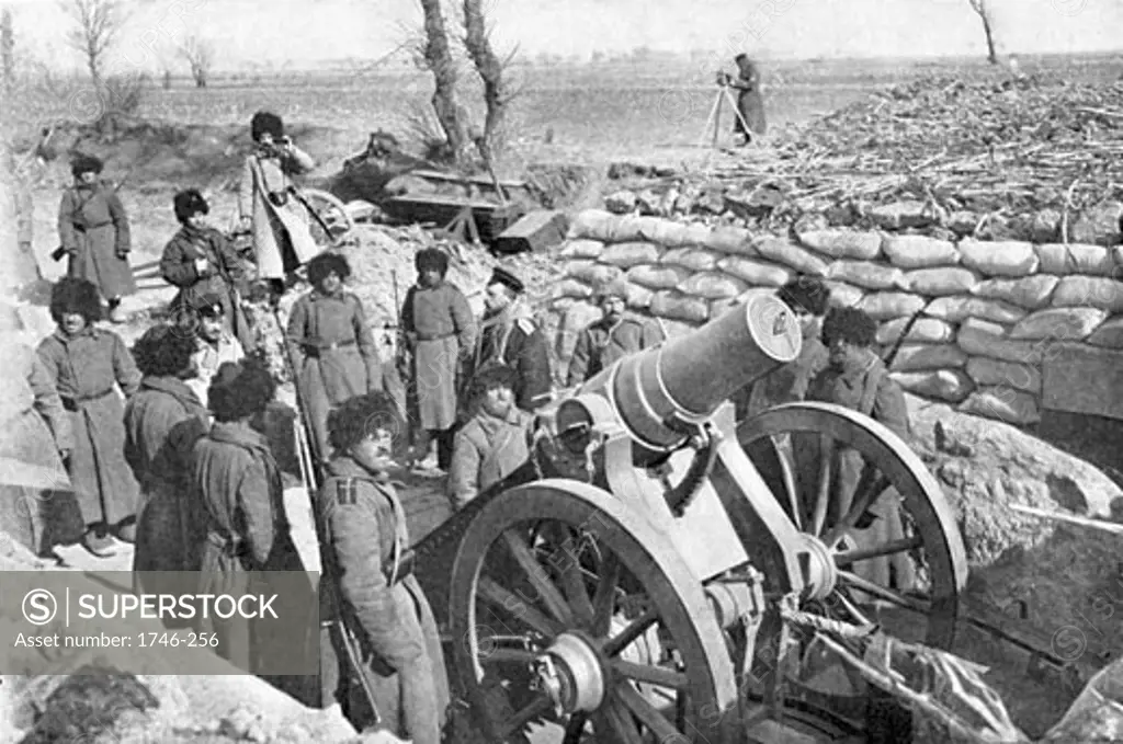 Russian six inch howitzer battery during the defense of Port Arthur, Manchuria, Russo-Japanese War, (1904-1905)
