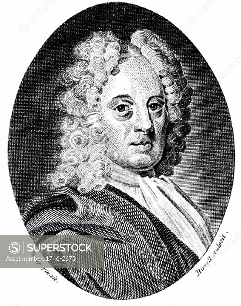 Edmond Halley (1656-1742) English astronomer and mathematician. Engraving after portrait of Richard Phillips painted c1720 soon after Halley became Astronomer Royal. Engraving 1794