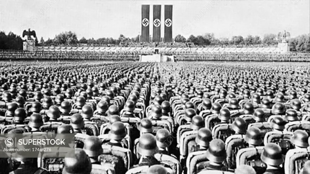 Parade of the SS Guard at a Nazi Party rally in Nuremberg in the late 1930s
