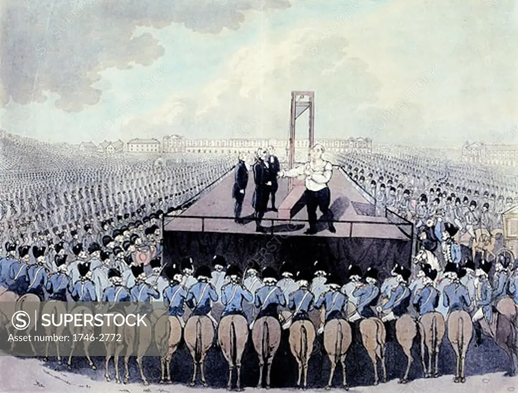 French Revolution: Execution of Louis XVI, 1754-93, 21 January 1793, Louis making his final address to the crowd, Coloured print,