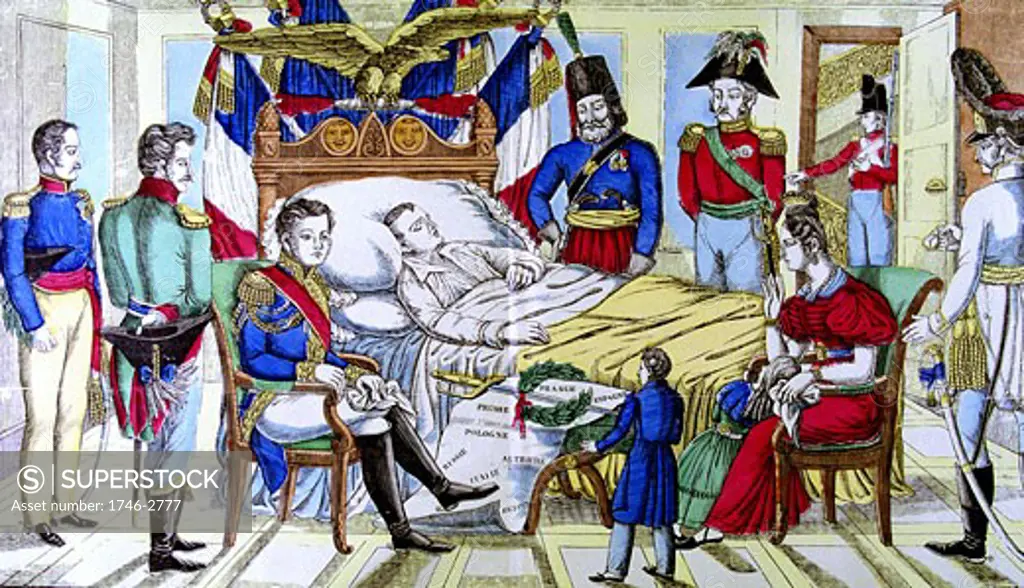 Death of Napoleon the Great, 5 May 1821, Popular French coloured print