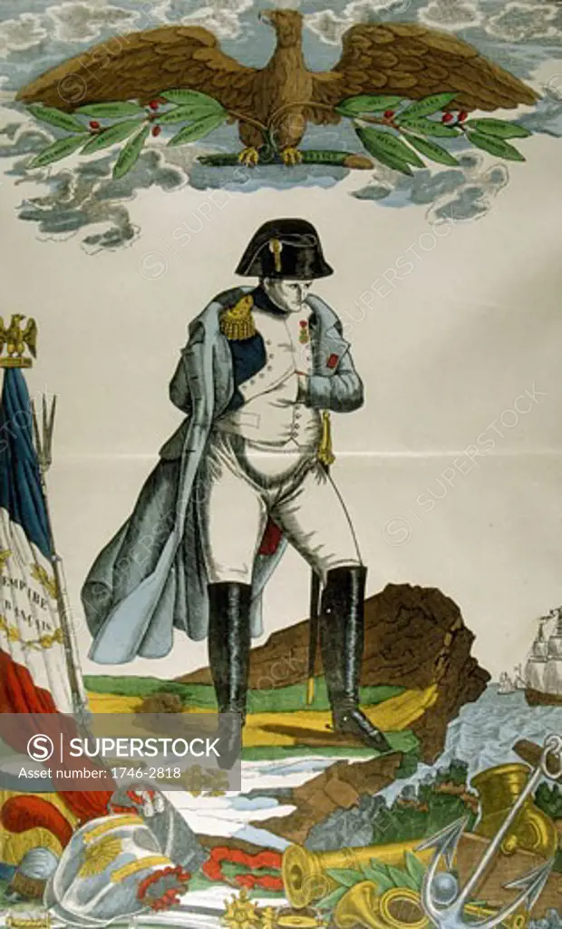 Napoleon I, Napoleon Bonaparte 1769-1821, in exile on St Helena, 19th century French popular print, Colour,