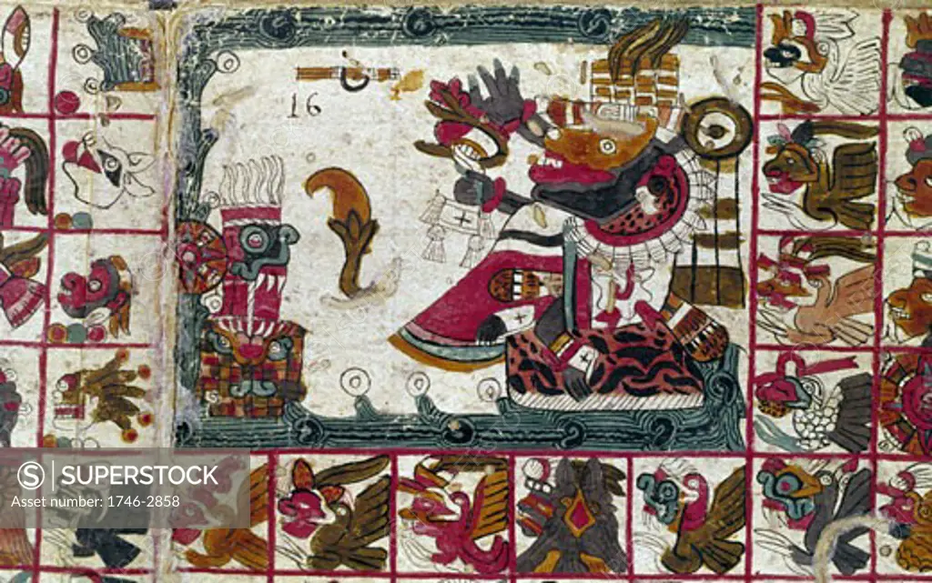 Aztec Codex Aubin (bought in 1841 by French scholar Aubin) Folio 16. Manuscript on agave paper. Biblioteque Nationale, Paris