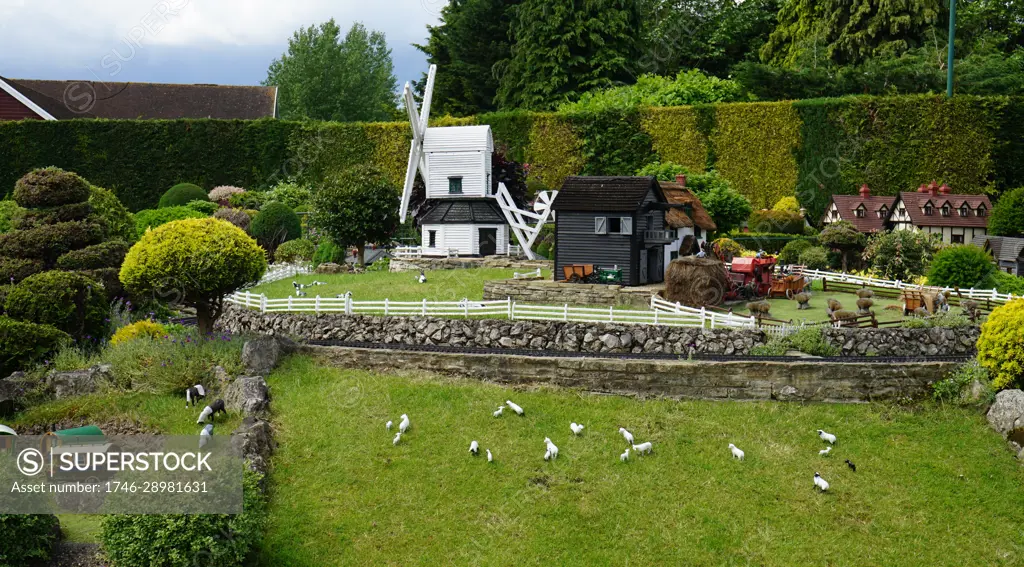 Village farm at Bekonscot in Beaconsfield, Buckinghamshire, England, the oldest original model village in the world. It portrays aspects of England mostly dating from the 1930s.