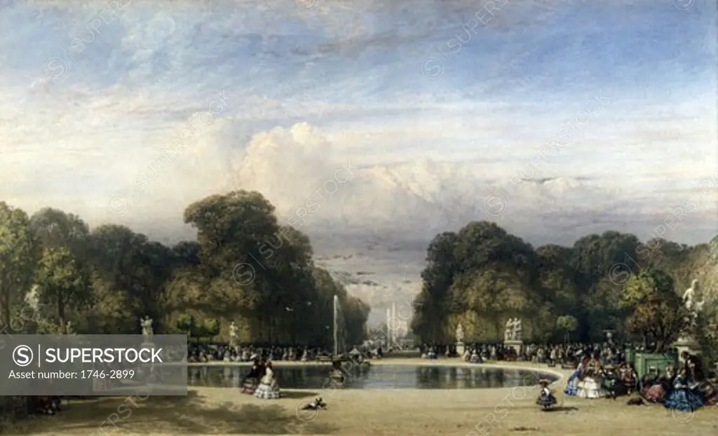The Tuileries Gardens, with the Arc de Triomphe in the Distance, 1858, William Wyld, (1806-1889/British), Watercolor on Paper