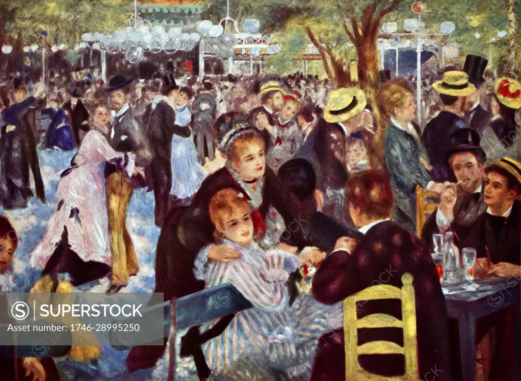 Painting titled 'Bal du moulin de la Galette' by Pierre-Auguste Renoir (1841-1919) a French artist of the Impressionist style. Dated 19th Century