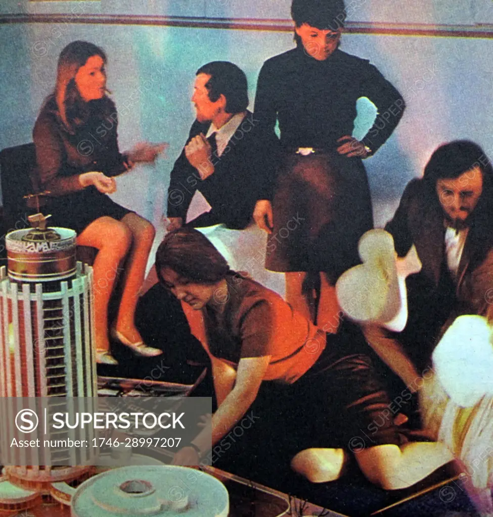 Group of Soviet youth, gathered to listen to pop music. Circa 1970