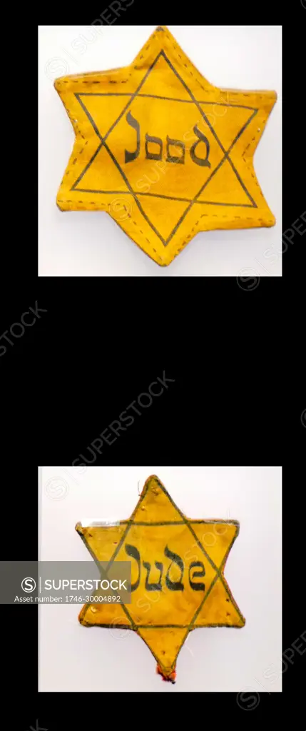 Dutch and German Yellow (or yellow patches), (Judenstern), that Jews wore in Nazi occupied Europe.