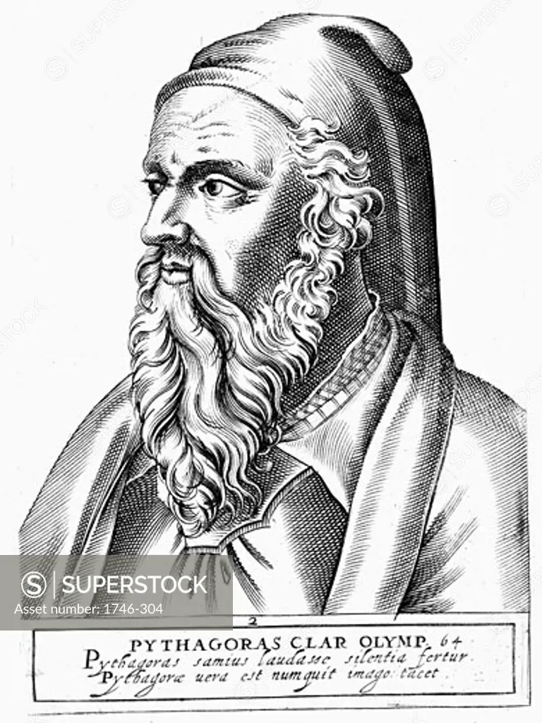Pythagoras (c560-c480 BC) Greek philosopher and scientist,, Engraving