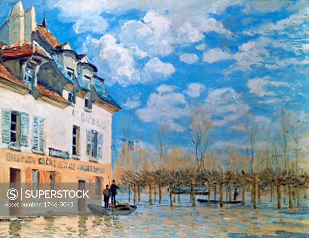 The Boat in the Flood, Port-Marly, La barque pendant l'inondation, Port-Marly, 1876, Alfred Sisley, (1839-1899/French), Musee d'Orsay, Paris, France