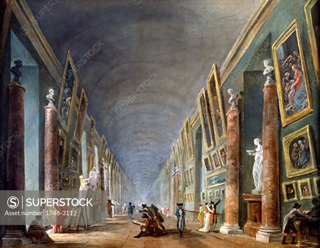 The Grand Gallery of the Louvre, Paris, between 1801-1805, Hubert Robert, (1733-1808 French), Musee du Louvre, Paris, France