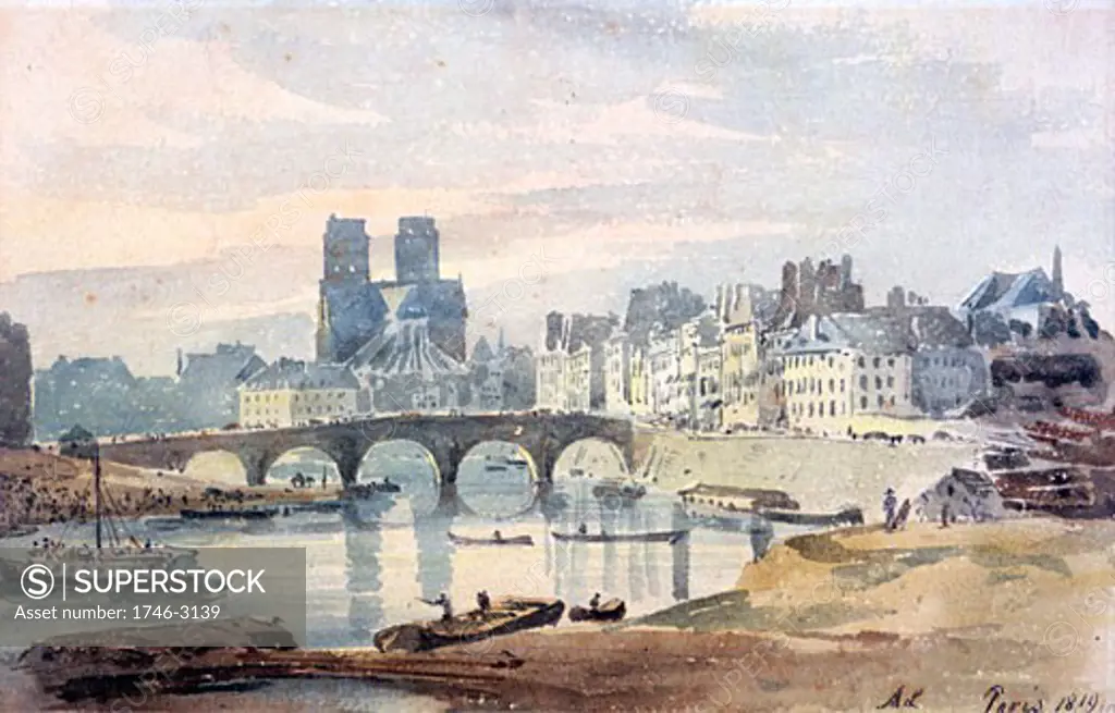Notre-Dame de Paris from the le Saint-Louis, 1819, Amelia Long,  1772-1837, British,