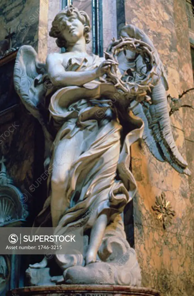 Angel with the Crown of Thorns, 1667-1669, Gian Lorenzo Bernini, (1598-1680/Italian), Marble, Sant'Andrea della Fratte, Rome
