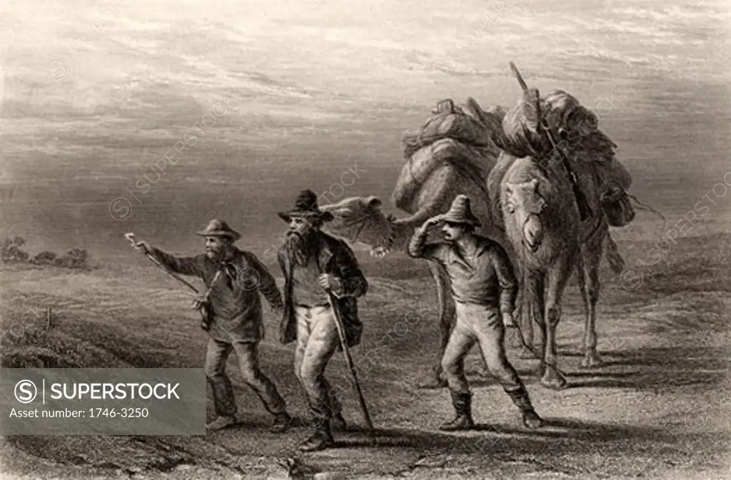 Burke and Wills Expedition to explore the interior of Australia,  engraving,  1880